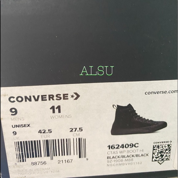 Converse Ctas Waterproof Boot High Suede Black Womenen's Size 7 Sneakers 162409C - Picture 8 of 8